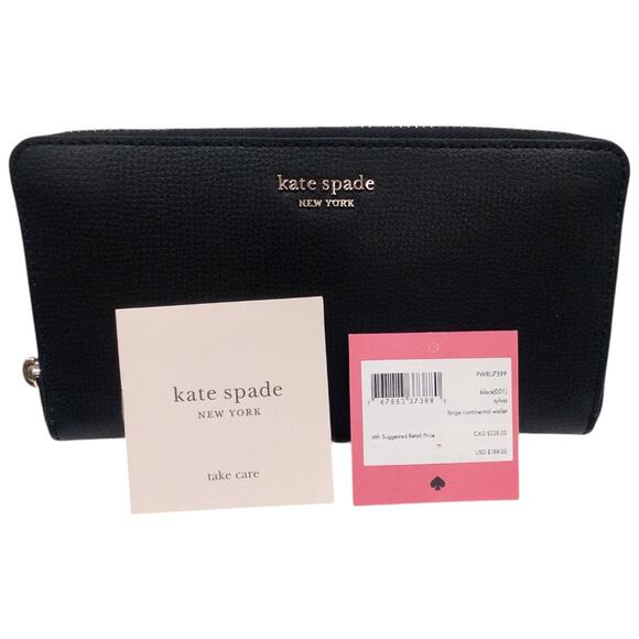 Kate Spade Sylvia Large Continental Wallet Black Zip Round